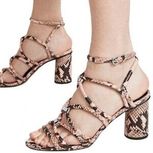Rebecca Minkoff Apolline Strappy Cage Snakeskin Heeled Sandals